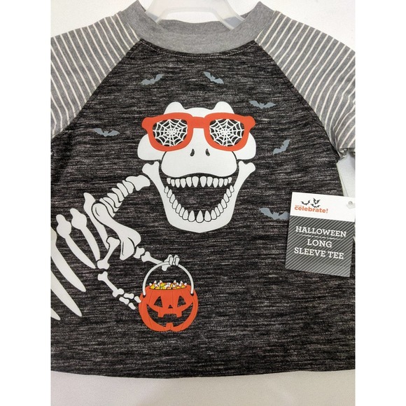 4/$20 12 months New Halloween tee t-shirt dinosaur pumpkin treat or tricks - Picture 2 of 4